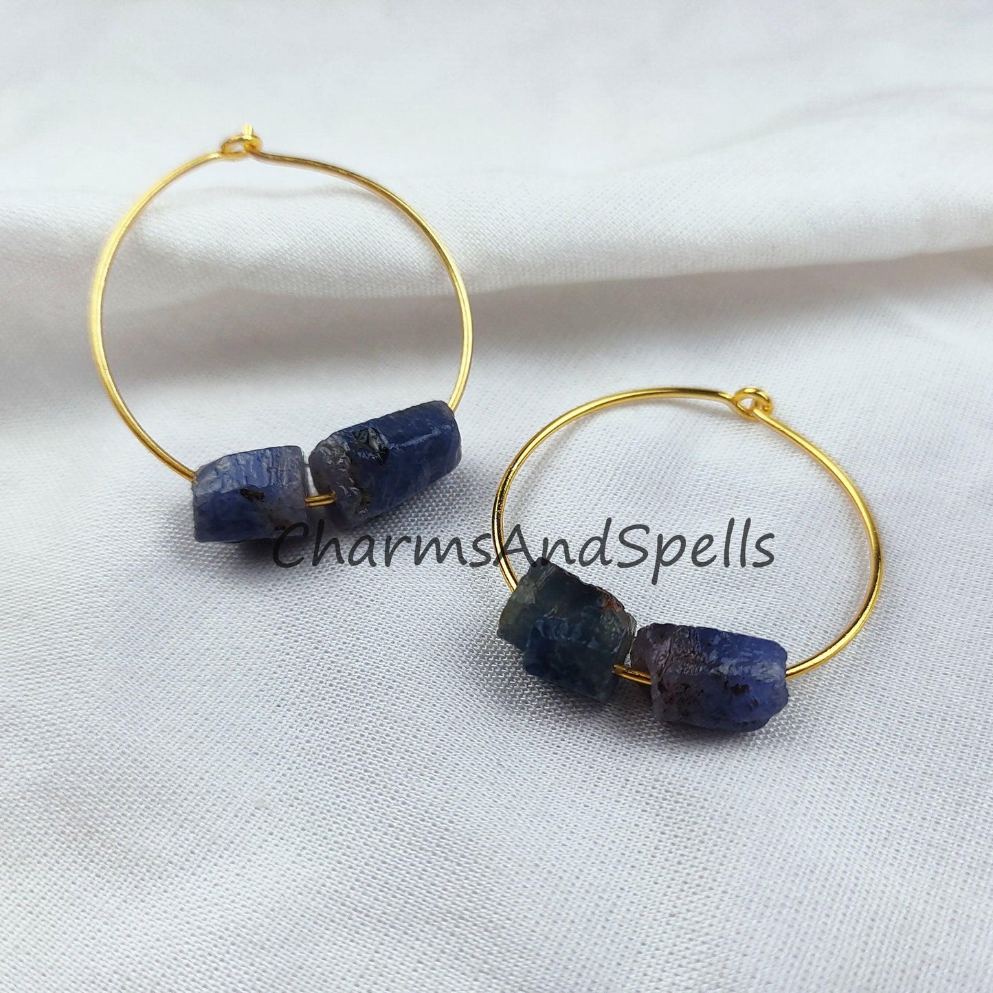 Natural Blue Sapphire Earrings, 14K Gold Plated Earring, Round Earring, Blue Stone Earring, September Birthstone Earring - Charms And Spells