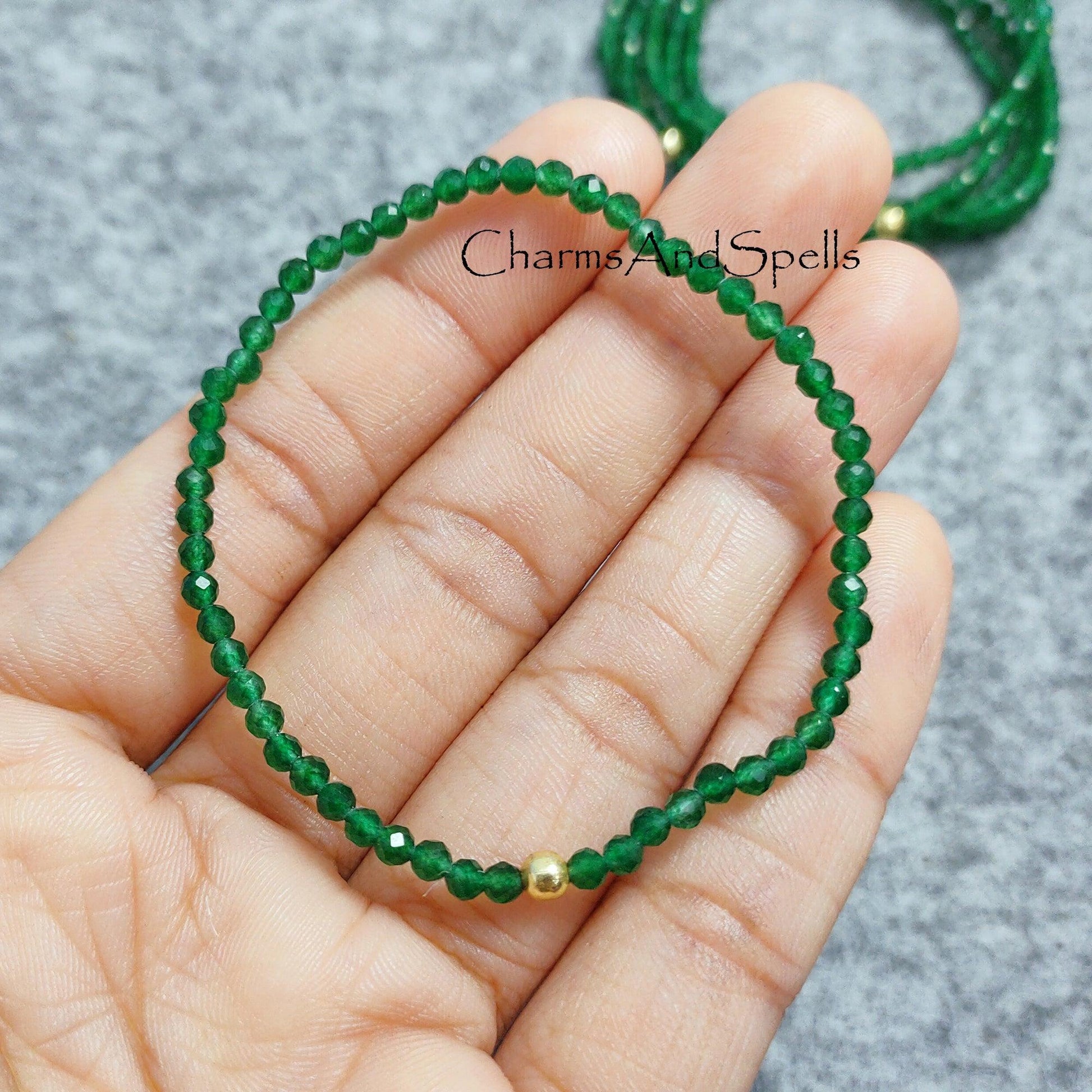 Emerald Stretch Bracelet, Beaded Delicate Elastic Jewelry, May Birthstone Bracelet, Healing Crystal Bracelet,Stacking Bracelet, Boho Jewelry - Charms And Spells