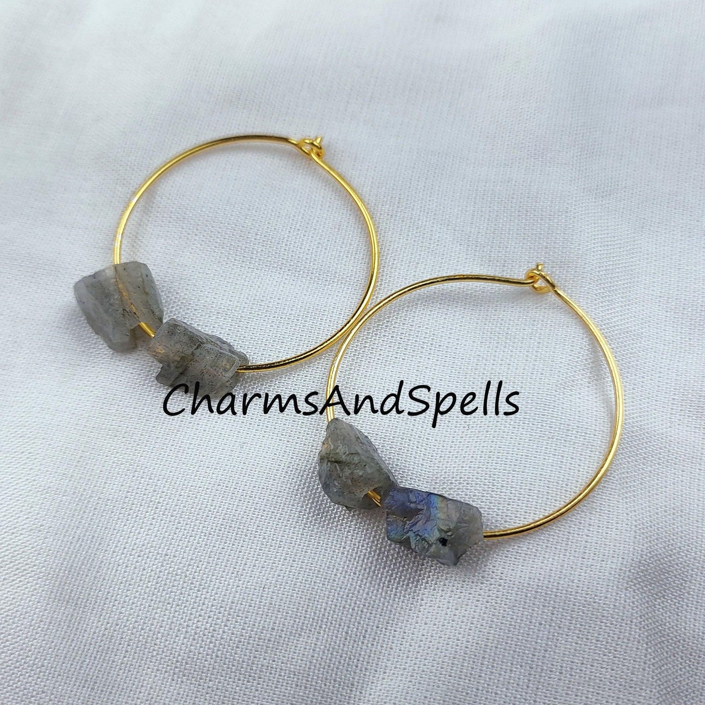 Natural Labradorite Earrings, Blue Flashy Labradorite, Raw Labradorite Earrings, 14K Gold Plated Earrings - Charms And Spells