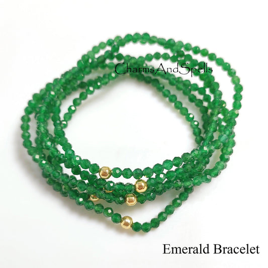 Emerald Stretch Bracelet, Beaded Delicate Elastic Jewelry, May Birthstone Bracelet, Healing Crystal Bracelet,Stacking Bracelet, Boho Jewelry - Charms And Spells