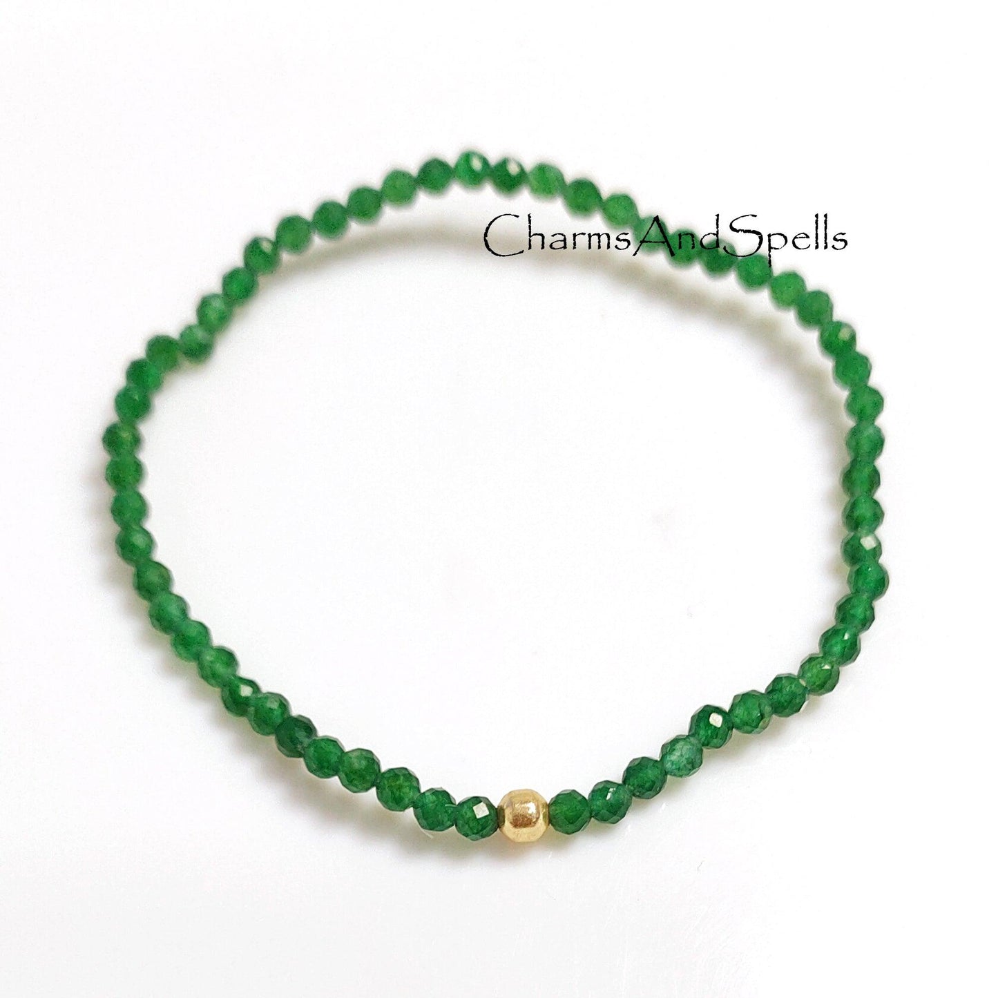 Emerald Stretch Bracelet, Beaded Delicate Elastic Jewelry, May Birthstone Bracelet, Healing Crystal Bracelet,Stacking Bracelet, Boho Jewelry - Charms And Spells