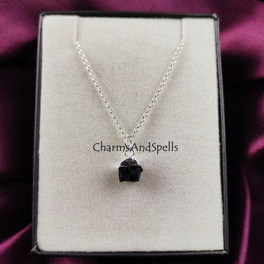 Raw Black Tourmaline Pendant | Gemstone Healing Crystal Protection Charm Necklace