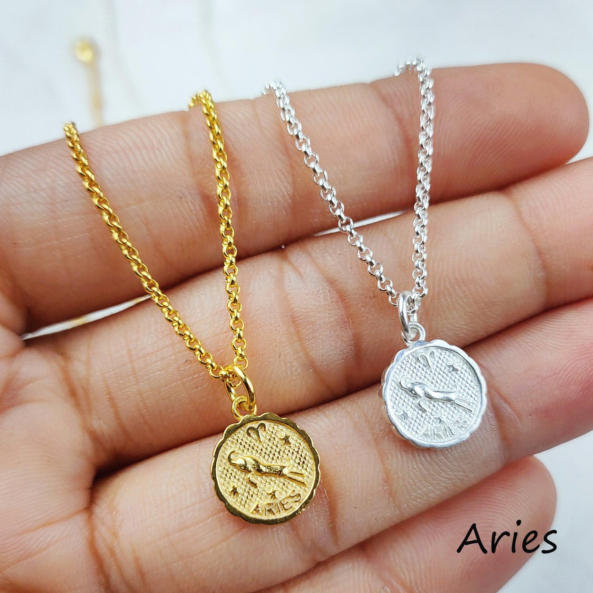 Aries Zodiac Necklace, Constellation Necklace, Silver/Gold Chain, Birthstone Zodiac Necklace, Birth Sign, gift for mom - Charms And Spells