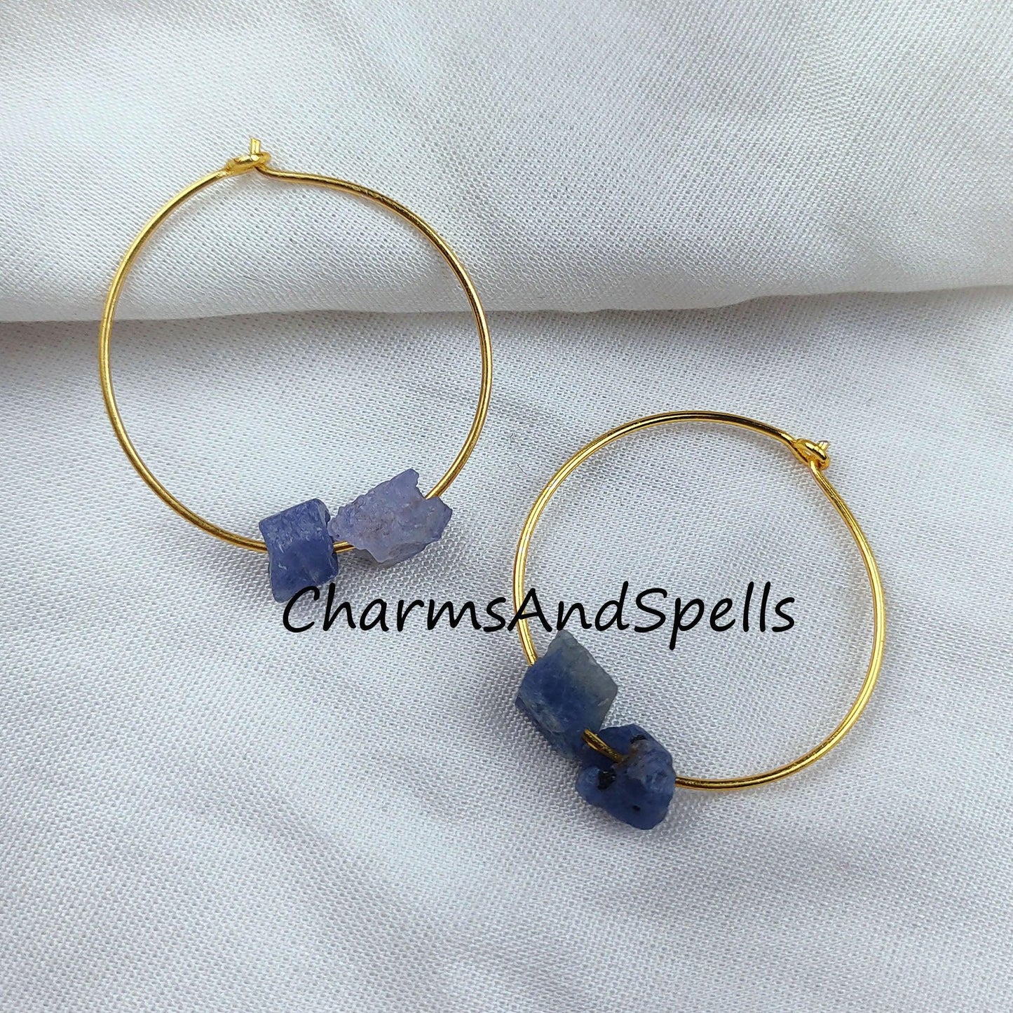 Natural Blue Tanzanite Earrings, 14K Gold Plated Earring, Round Earring, Blue Stone Earring, Birthstone Earring - Charms And Spells