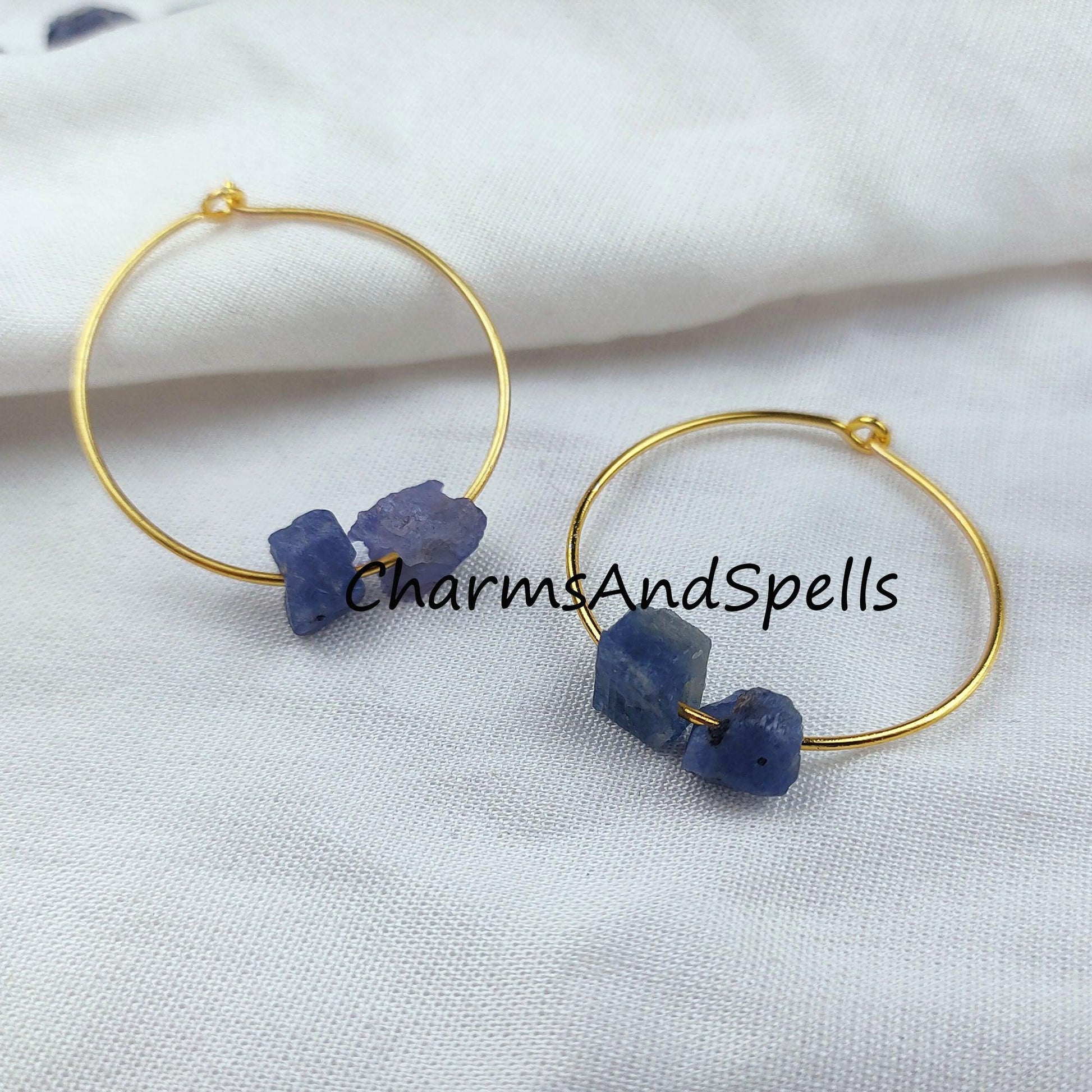 Natural Blue Tanzanite Earrings, 14K Gold Plated Earring, Round Earring, Blue Stone Earring, Birthstone Earring - Charms And Spells