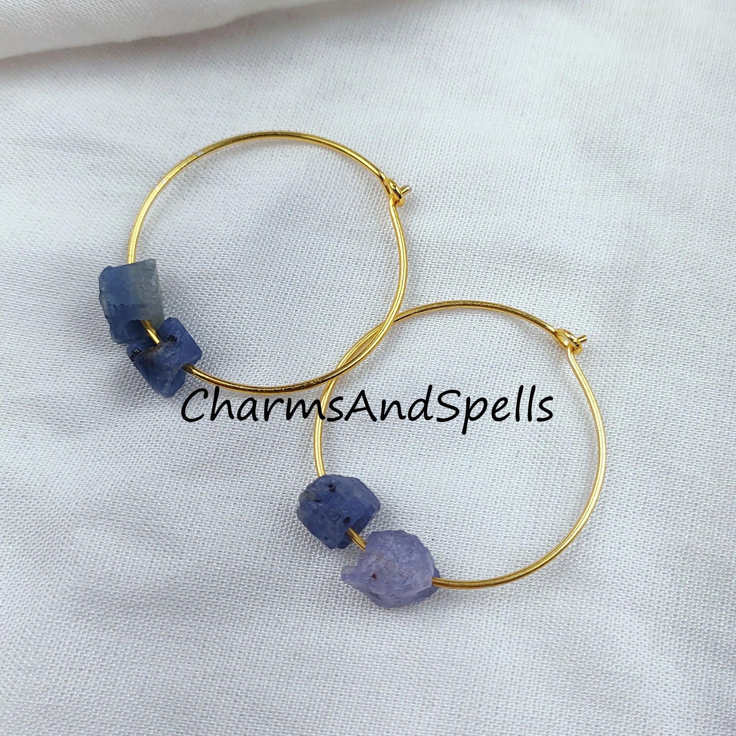 Natural Blue Tanzanite Earrings, 14K Gold Plated Earring, Round Earring, Blue Stone Earring, Birthstone Earring - Charms And Spells