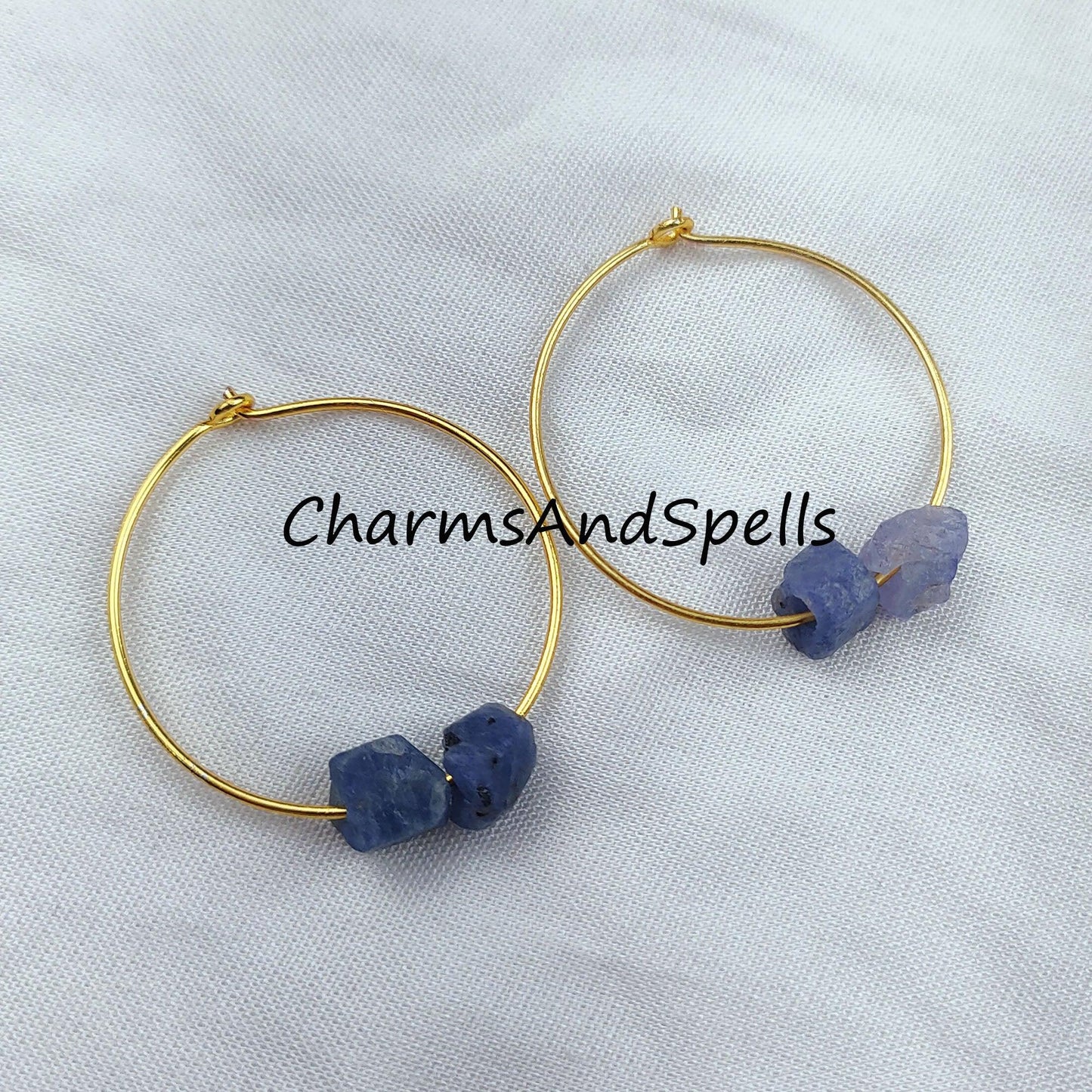 Natural Blue Tanzanite Earrings, 14K Gold Plated Earring, Round Earring, Blue Stone Earring, Birthstone Earring - Charms And Spells