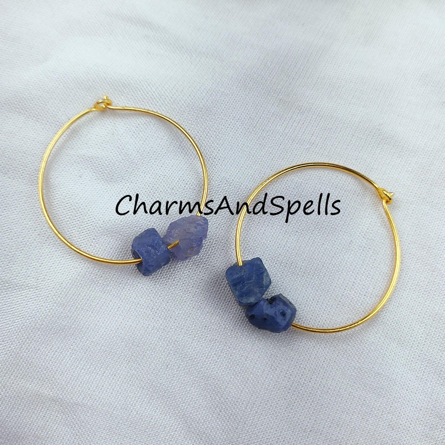 Natural Blue Tanzanite Earrings, 14K Gold Plated Earring, Round Earring, Blue Stone Earring, Birthstone Earring - Charms And Spells