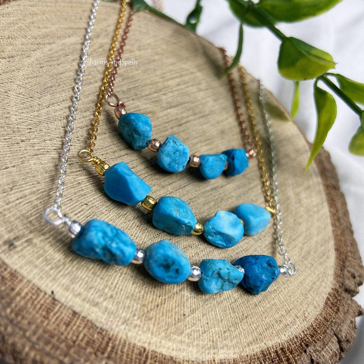 Turquoise Necklace, Raw Stone Necklace, December Birthstone, Statement Jewelry, Ethnic Handmade Necklace, Bohomian Necklace, Gift for Women - Charms And Spells