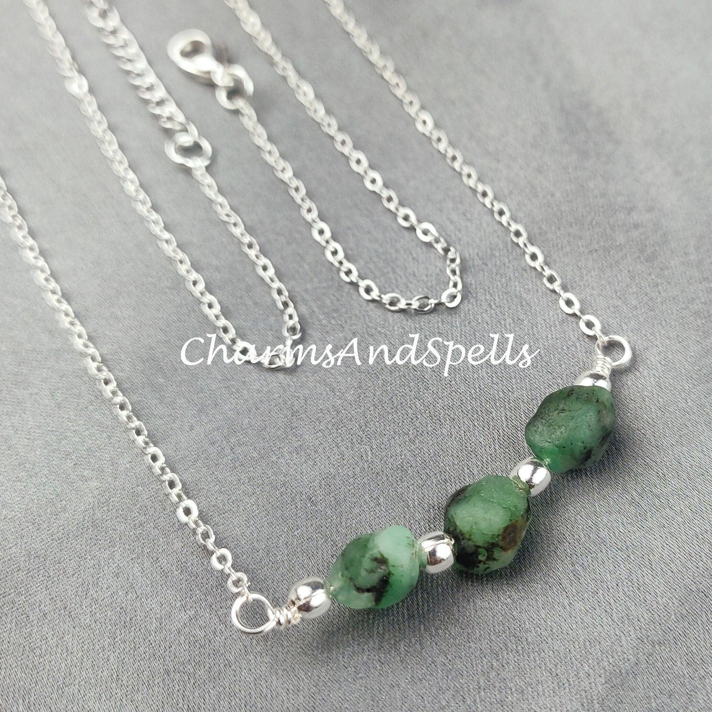 Rough Emerald Necklace, Ethnic Handmade Necklace, May Birthstone, Healing Jewelry, Gift For Her, Green Emerald Necklace - Charms And Spells