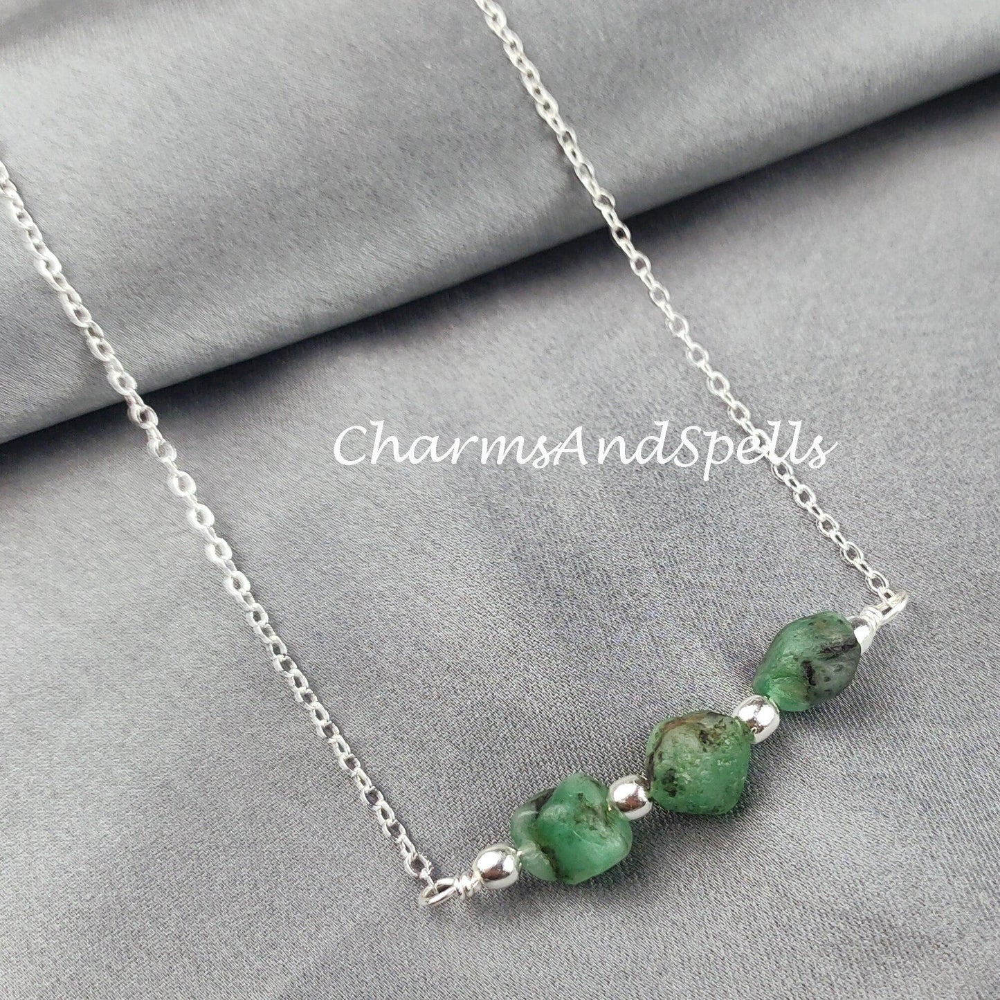 Rough Emerald Necklace, Ethnic Handmade Necklace, May Birthstone, Healing Jewelry, Gift For Her, Green Emerald Necklace - Charms And Spells