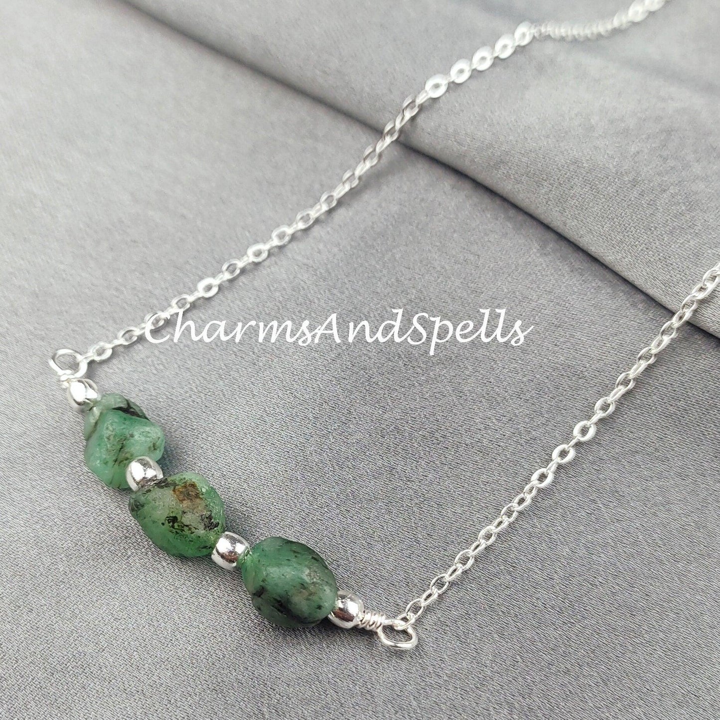 Rough Emerald Necklace, Ethnic Handmade Necklace, May Birthstone, Healing Jewelry, Gift For Her, Green Emerald Necklace - Charms And Spells