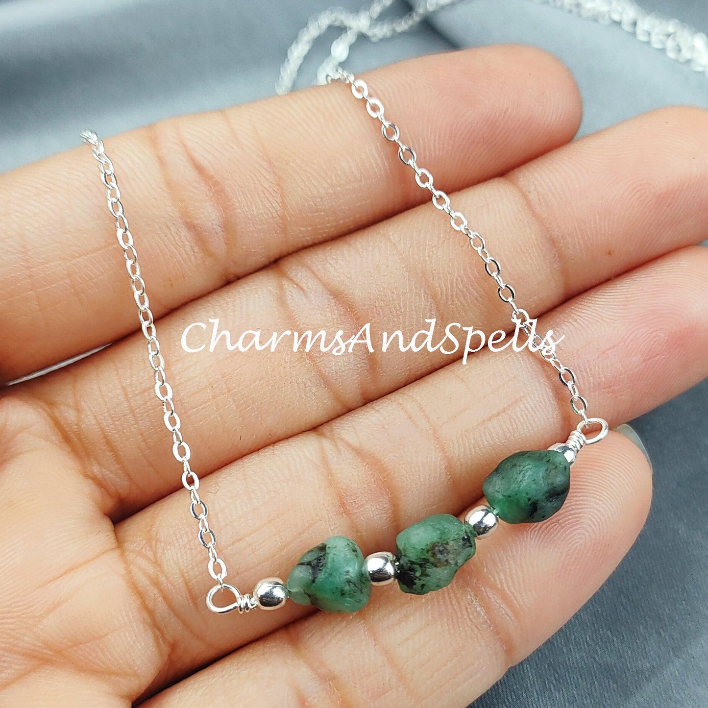 Rough Emerald Necklace, Ethnic Handmade Necklace, May Birthstone, Healing Jewelry, Gift For Her, Green Emerald Necklace - Charms And Spells