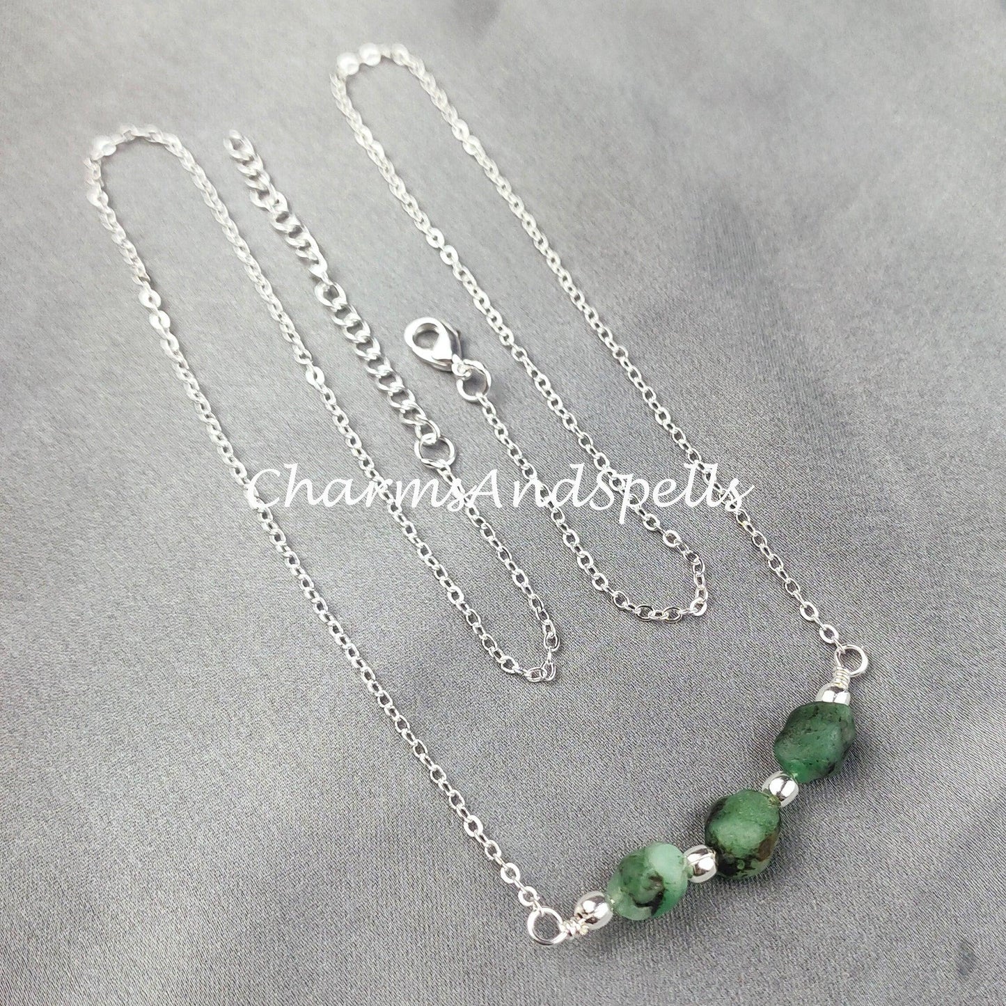 Rough Emerald Necklace, Ethnic Handmade Necklace, May Birthstone, Healing Jewelry, Gift For Her, Green Emerald Necklace - Charms And Spells