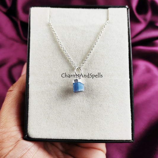 Natural Raw Blue Opal Necklace, Raw Gemstone Necklace, Minimalist Necklace, Electroplated Jewelry, Mother's Day Gift, Blue Stone Necklace