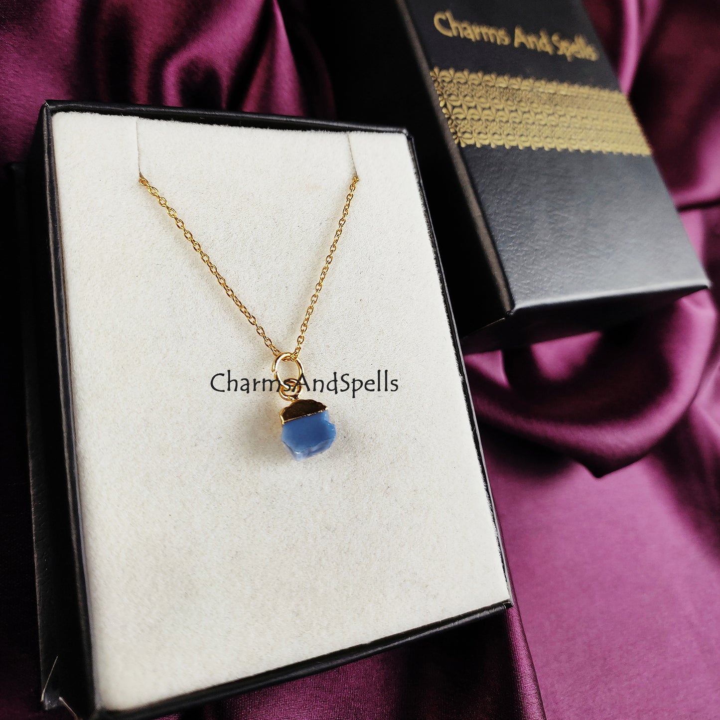 Rough Blue Opal Necklace, Charms Necklace, Gold Plated Necklace, Electroplated Jewelry, Unique Necklace, Fashion jewelry, Gift for Mother