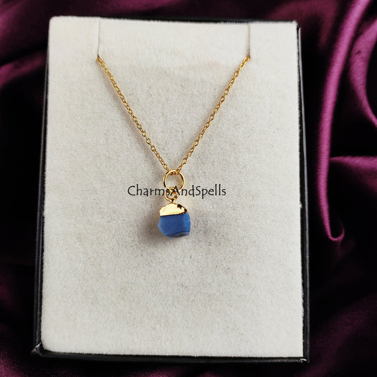 Rough Blue Opal Necklace, Charms Necklace, Gold Plated Necklace, Electroplated Jewelry, Unique Necklace, Fashion jewelry, Gift for Mother