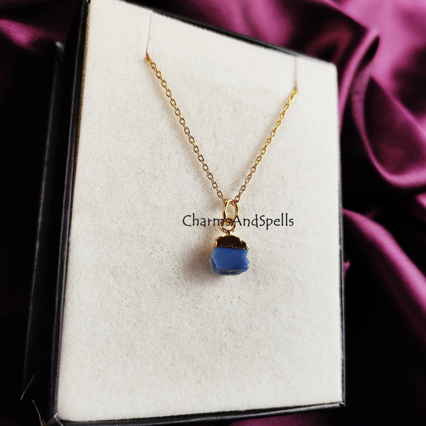 Rough Blue Opal Necklace, Charms Necklace, Gold Plated Necklace, Electroplated Jewelry, Unique Necklace, Fashion jewelry, Gift for Mother