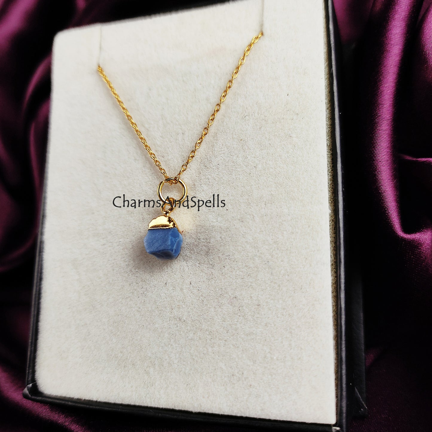 Rough Blue Opal Necklace, Charms Necklace, Gold Plated Necklace, Electroplated Jewelry, Unique Necklace, Fashion jewelry, Gift for Mother