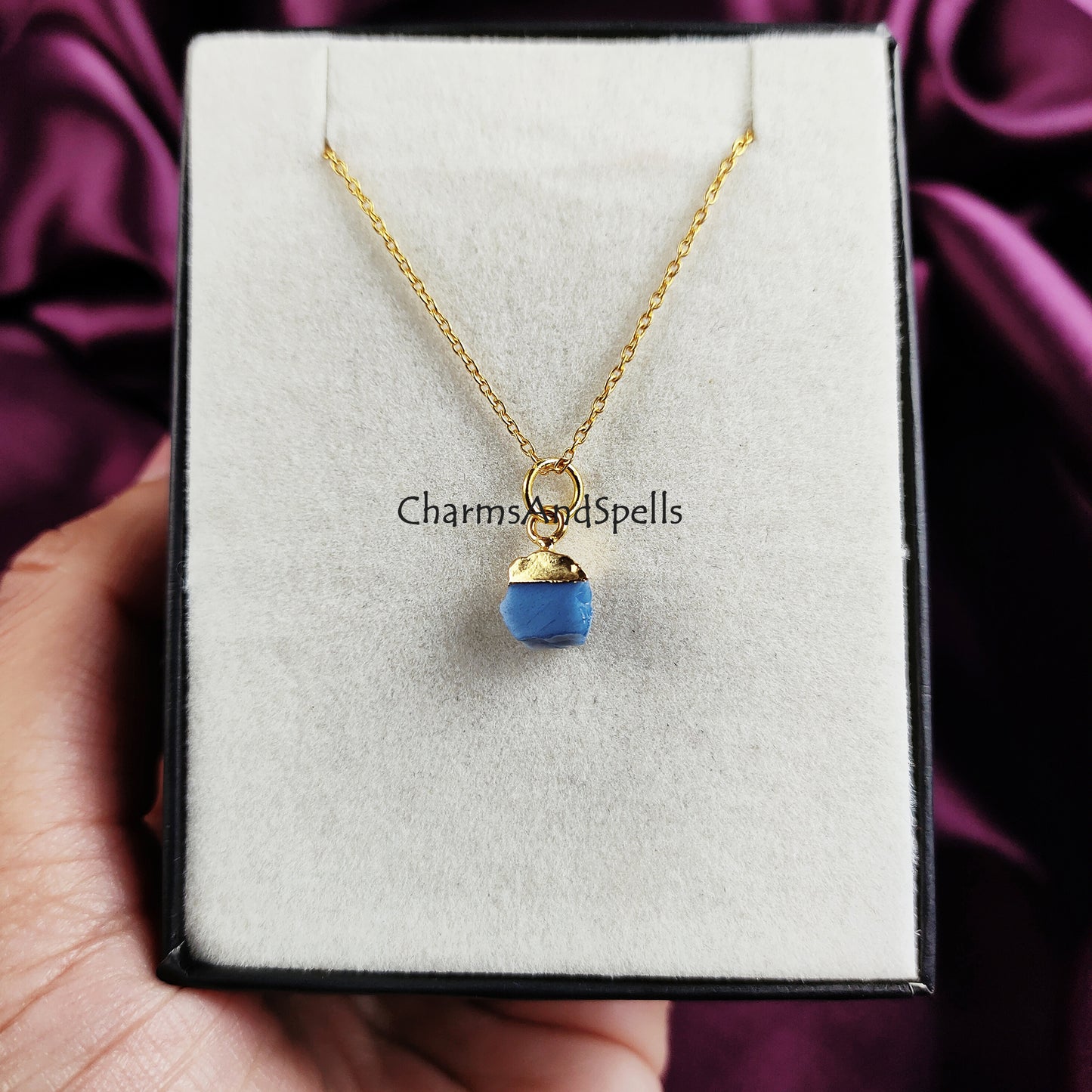 Rough Blue Opal Necklace, Charms Necklace, Gold Plated Necklace, Electroplated Jewelry, Unique Necklace, Fashion jewelry, Gift for Mother