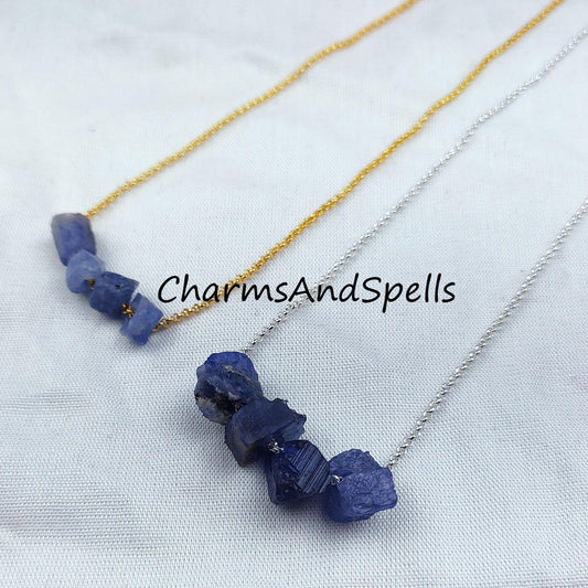 Raw Tanzanite Necklace, Blue Stone Jewellery, Natural Tanzanite Jewelry, Raw Birthstone, Gift Idea - Charms And Spells