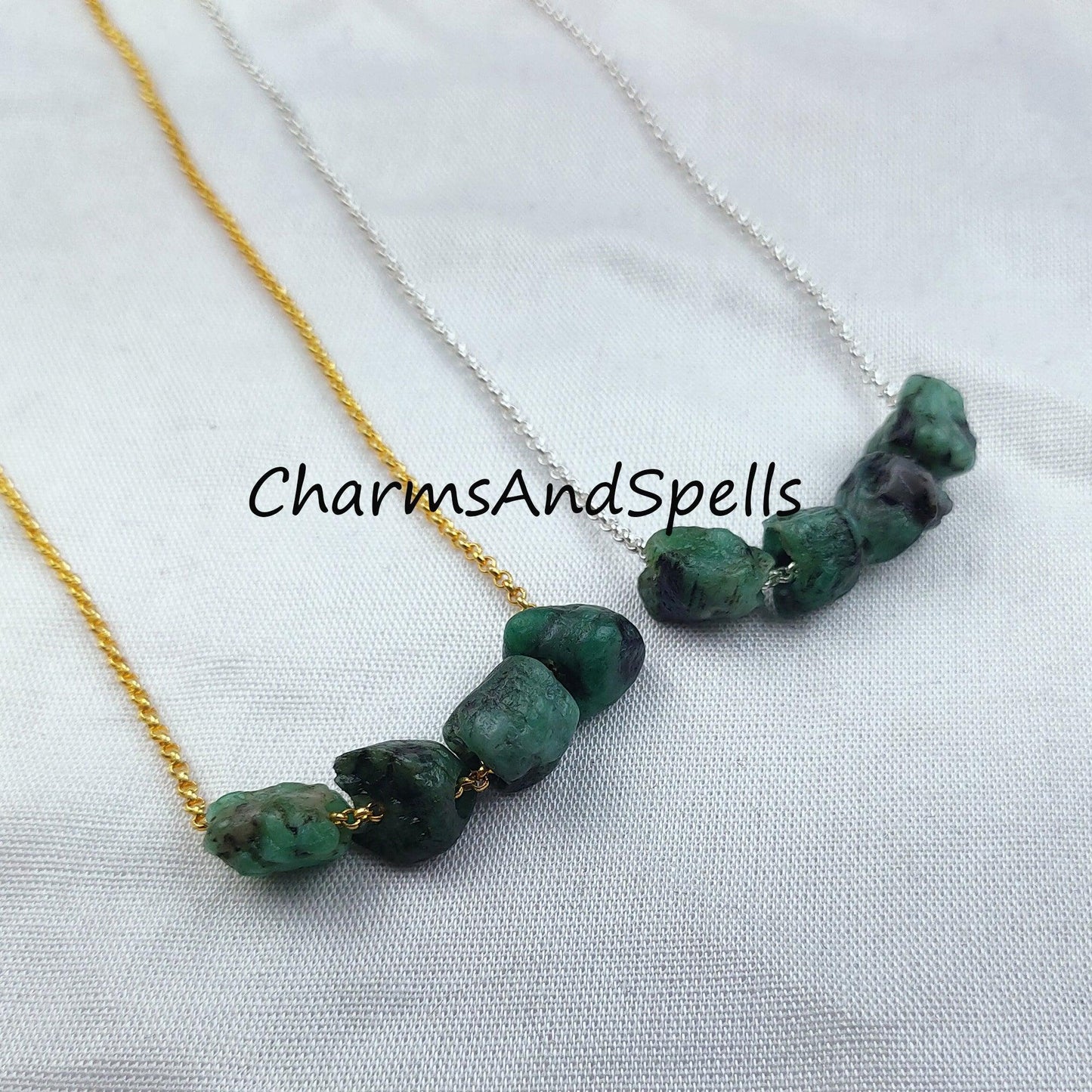 Natural Raw Emerald Necklace, Healing Necklace, May Birthstone, Green Emerald Necklace, Gift For Girlfriend - Charms And Spells