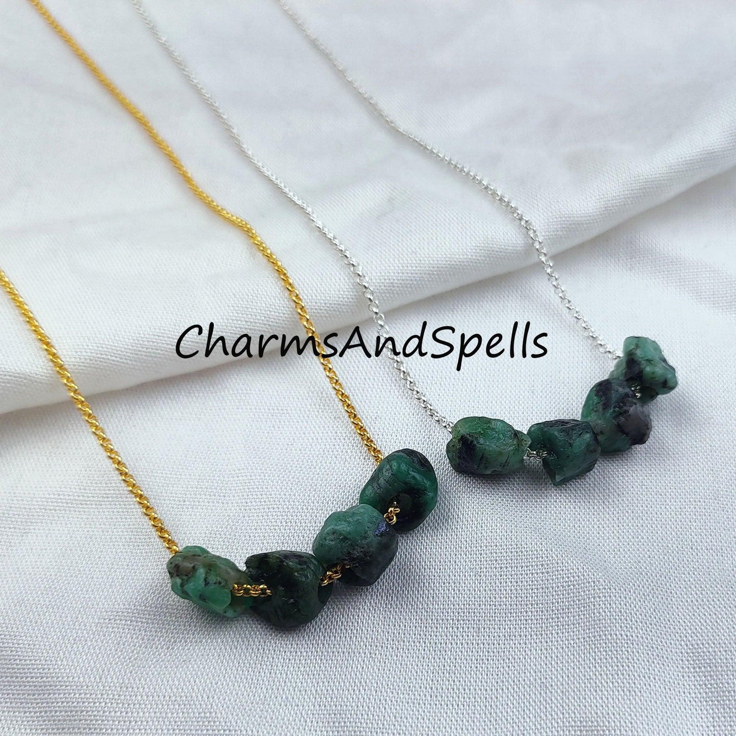 Natural Raw Emerald Necklace, Healing Necklace, May Birthstone, Green Emerald Necklace, Gift For Girlfriend - Charms And Spells