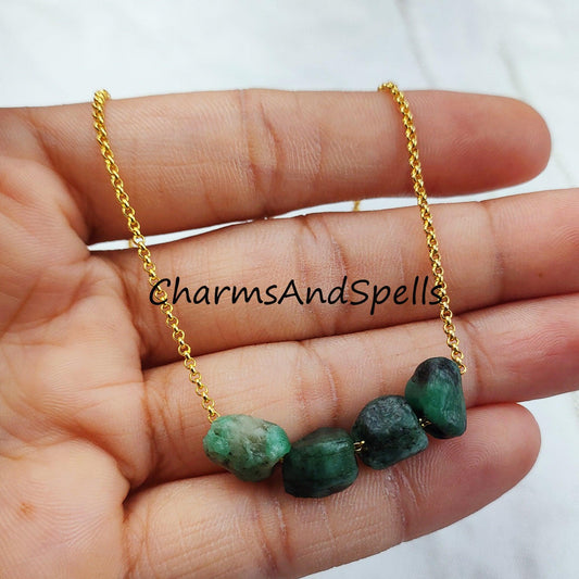 Natural Raw Emerald Necklace, Healing Necklace, May Birthstone, Green Emerald Necklace, Gift For Girlfriend - Charms And Spells