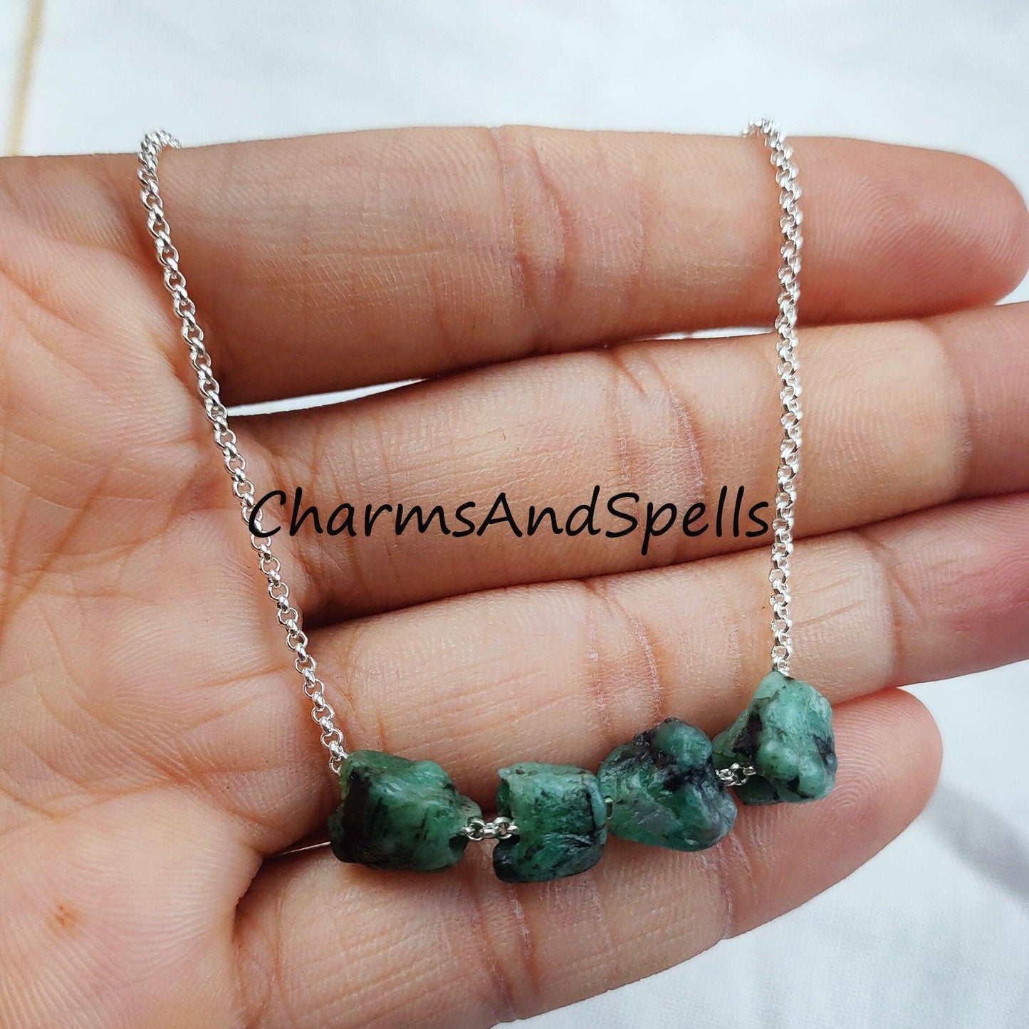 Natural Raw Emerald Necklace, Healing Necklace, May Birthstone, Green Emerald Necklace, Gift For Girlfriend - Charms And Spells