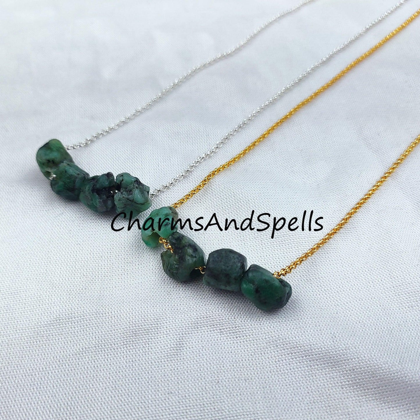 Natural Raw Emerald Necklace, Healing Necklace, May Birthstone, Green Emerald Necklace, Gift For Girlfriend - Charms And Spells