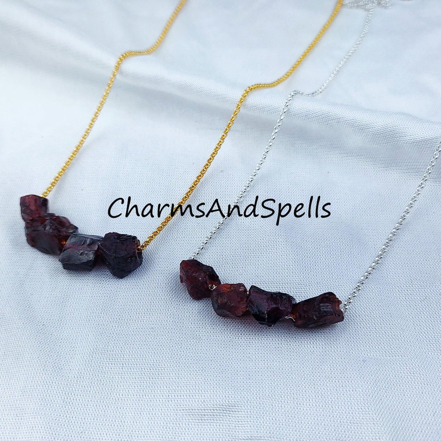 Raw Garnet Necklace, Red Garnet Jewellery, Natural Garnet Jewelry, Raw Birthstone - Charms And Spells