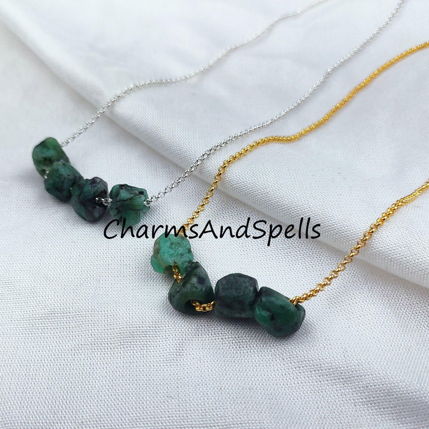 Natural Raw Emerald Necklace, Healing Necklace, May Birthstone, Green Emerald Necklace, Gift For Girlfriend - Charms And Spells