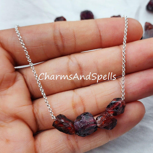 Raw Garnet Necklace, Red Garnet Jewellery, Natural Garnet Jewelry, Raw Birthstone - Charms And Spells