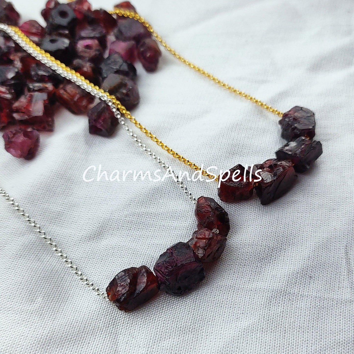 Raw Garnet Necklace, Red Garnet Jewellery, Natural Garnet Jewelry, Raw Birthstone - Charms And Spells