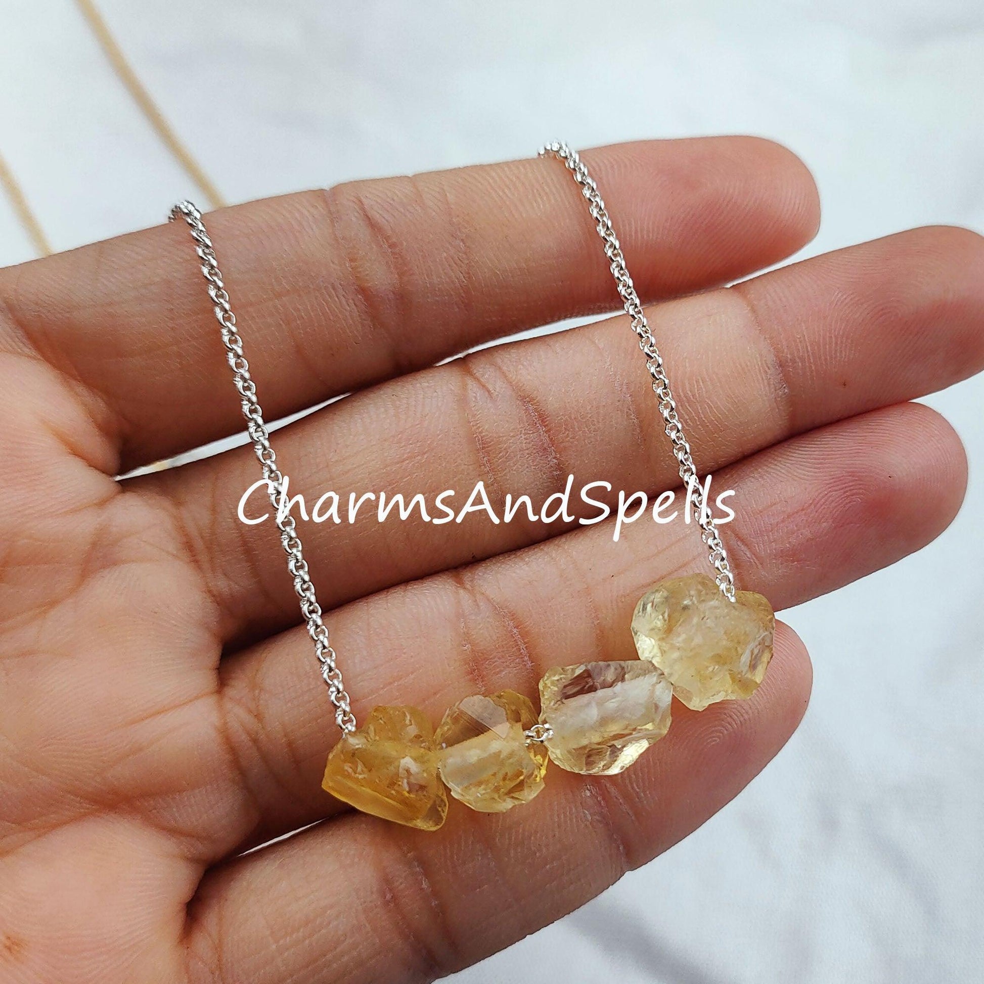 Raw Citrine Necklace, Gemstone Necklace, November Birthstone, Imitation Jewelry, Gift For Her - Charms And Spells