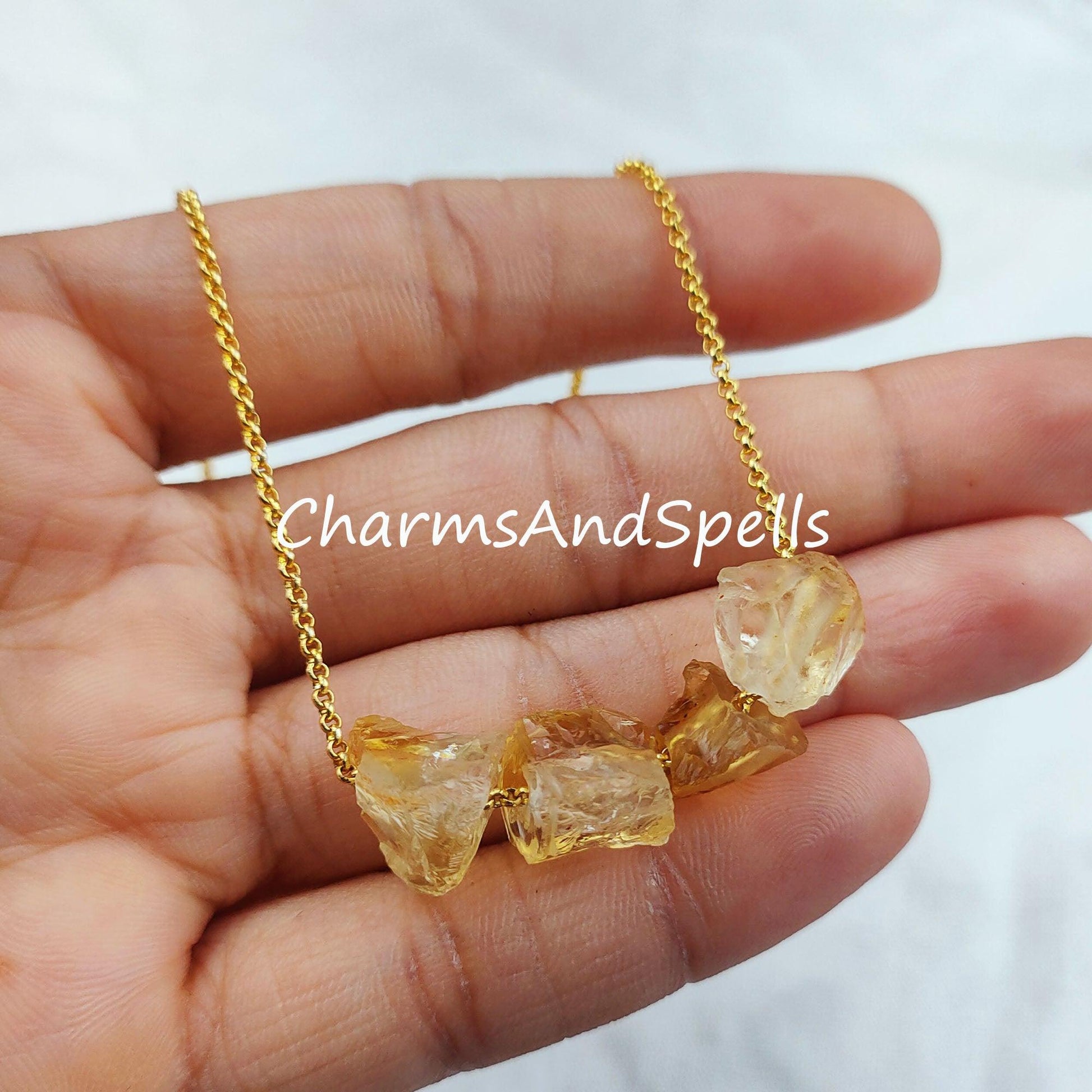 Raw Citrine Necklace, Gemstone Necklace, November Birthstone, Imitation Jewelry, Gift For Her - Charms And Spells