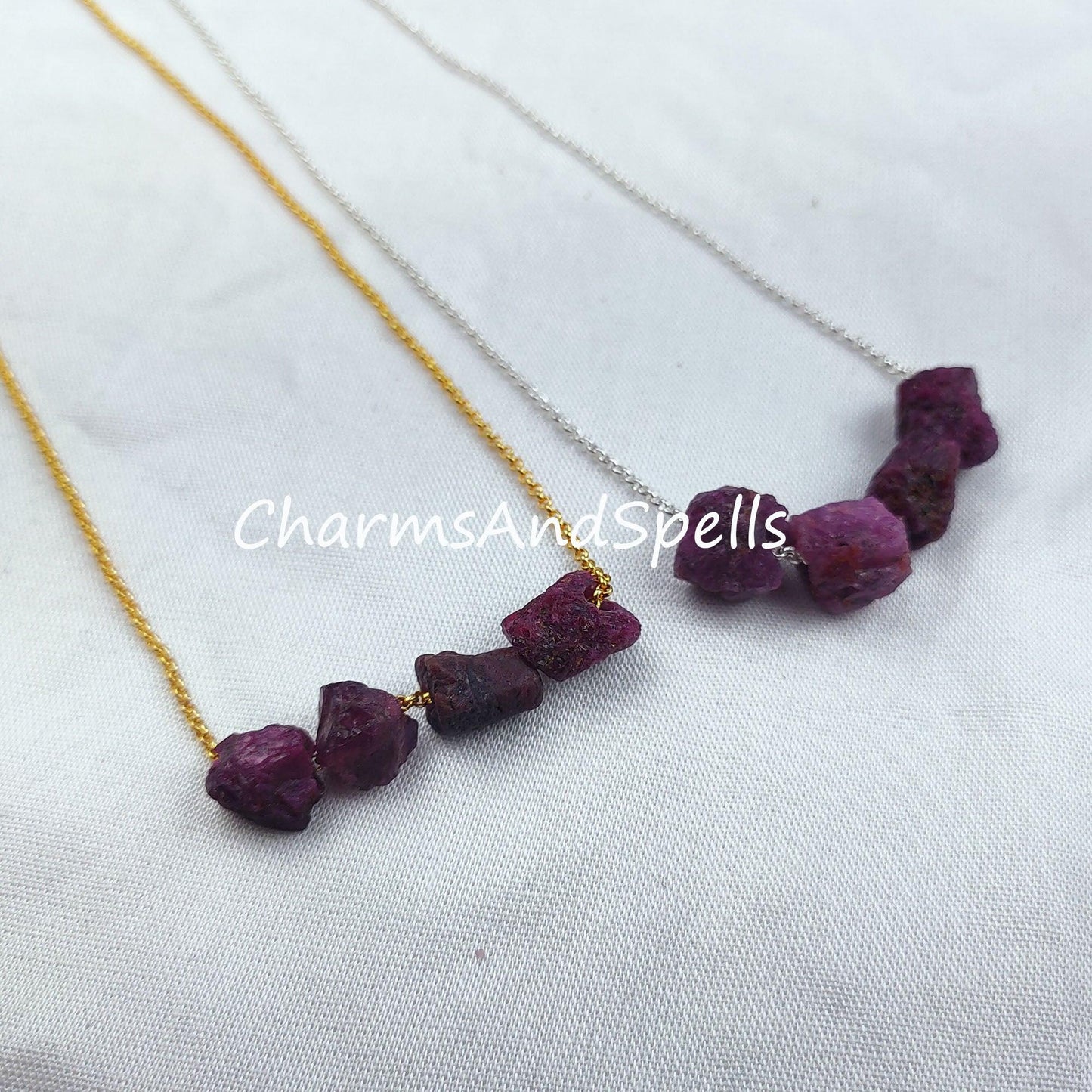 Rough Ruby Necklace, Ethnic Handmade Necklace, Birthstone Jewelry, Healing Jewelry, Gift For Her, Raw Ruby Necklace - Charms And Spells