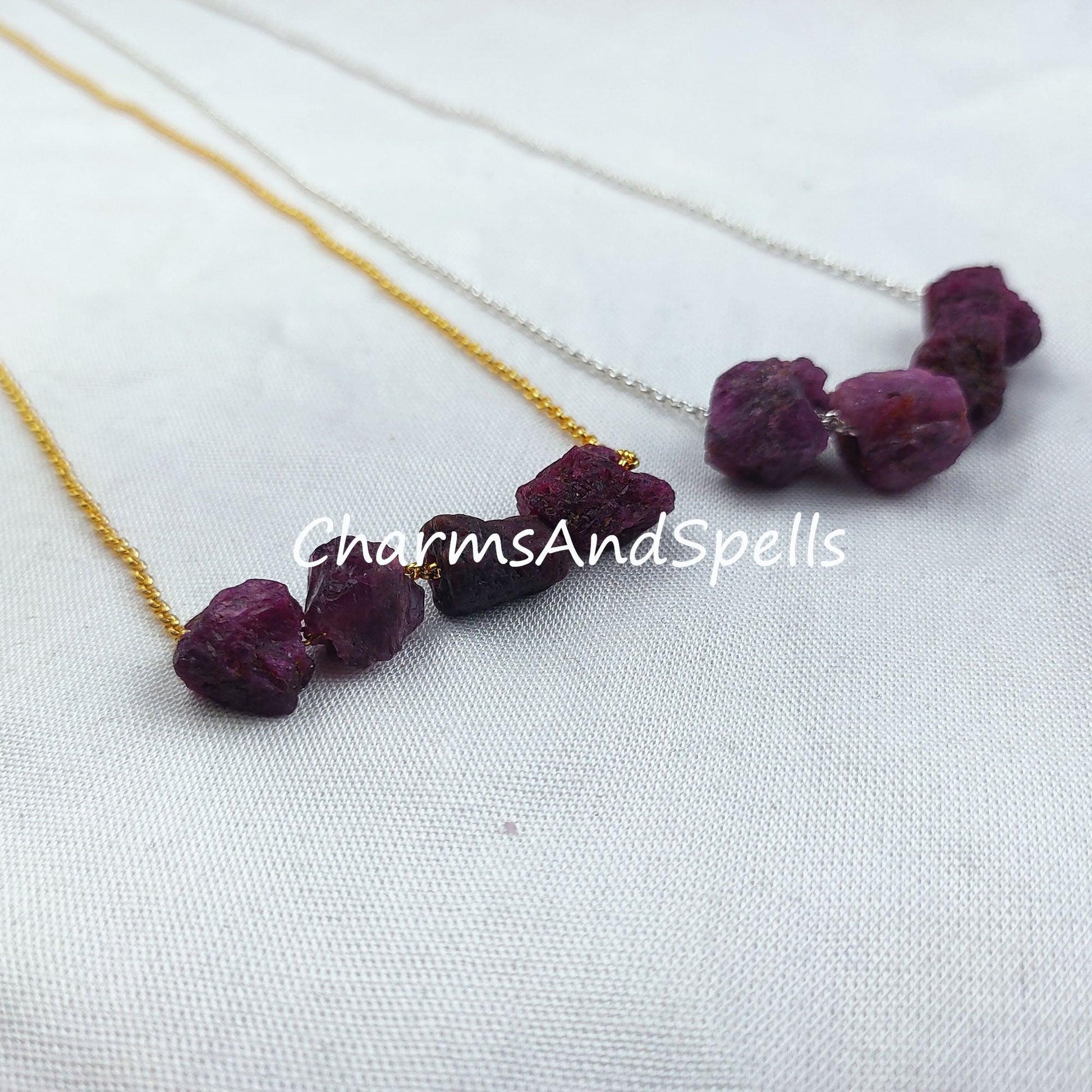 Rough Ruby Necklace, Ethnic Handmade Necklace, Birthstone Jewelry, Healing Jewelry, Gift For Her, Raw Ruby Necklace - Charms And Spells