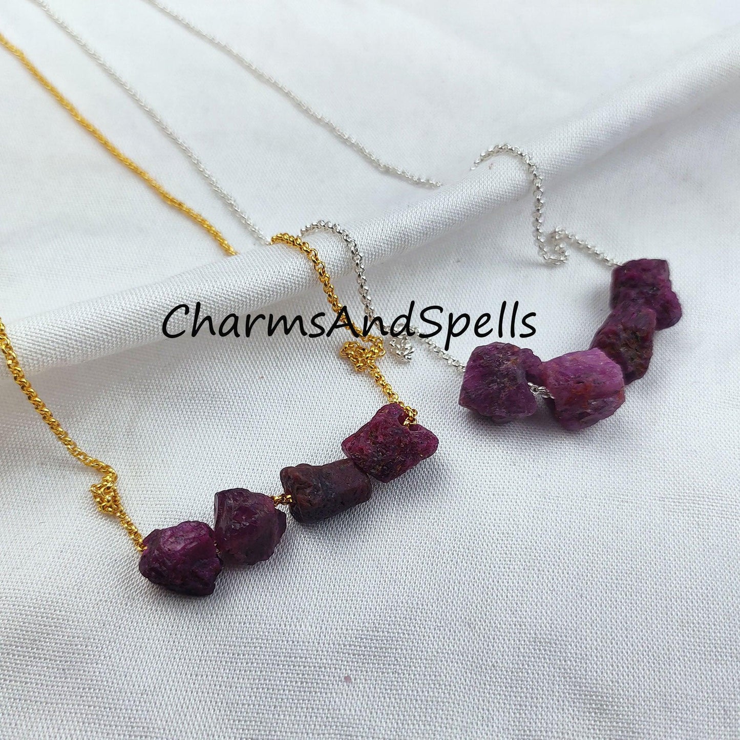 Rough Ruby Necklace, Ethnic Handmade Necklace, Birthstone Jewelry, Healing Jewelry, Gift For Her, Raw Ruby Necklace - Charms And Spells