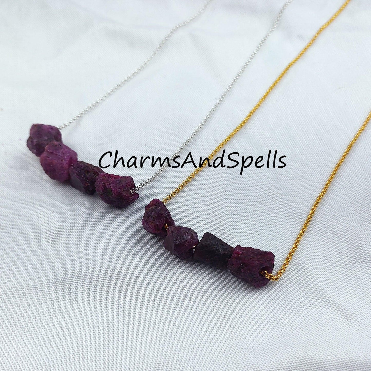 Rough Ruby Necklace, Ethnic Handmade Necklace, Birthstone Jewelry, Healing Jewelry, Gift For Her, Raw Ruby Necklace - Charms And Spells