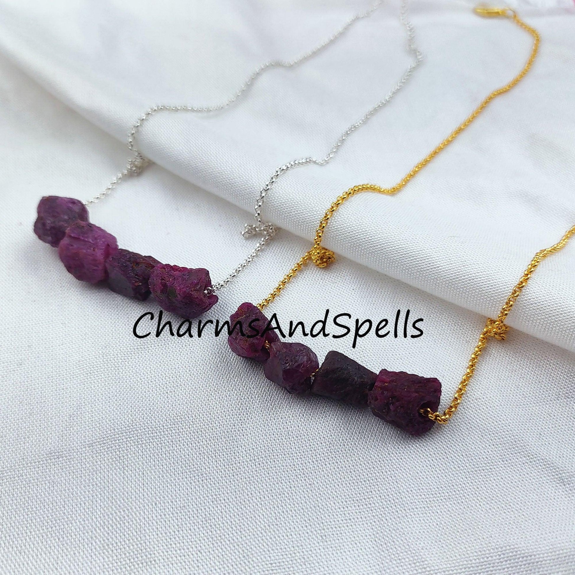 Rough Ruby Necklace, Ethnic Handmade Necklace, Birthstone Jewelry, Healing Jewelry, Gift For Her, Raw Ruby Necklace - Charms And Spells