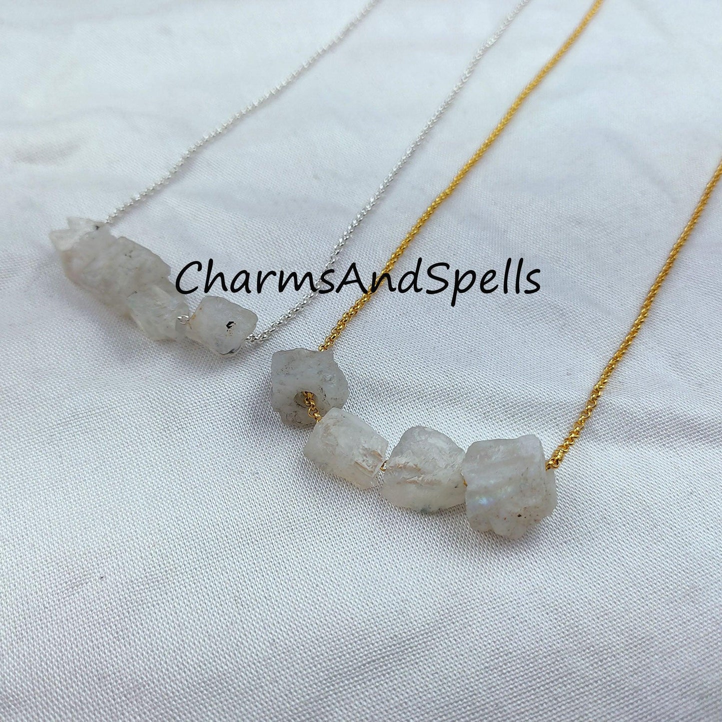 Natural Raw Rainbow Moonstone Necklace, Healing Necklace, June Birthstone, Blue Moonstone Necklace - Charms And Spells