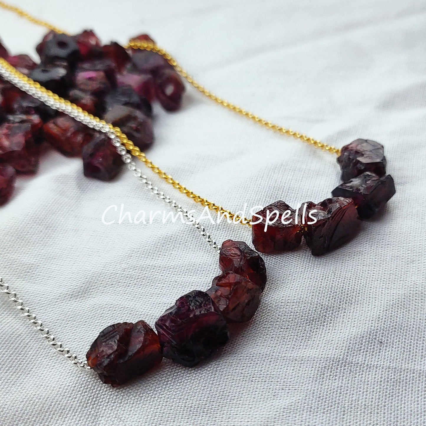 Raw Garnet Necklace, Red Garnet Jewellery, Natural Garnet Jewelry, Raw Birthstone - Charms And Spells