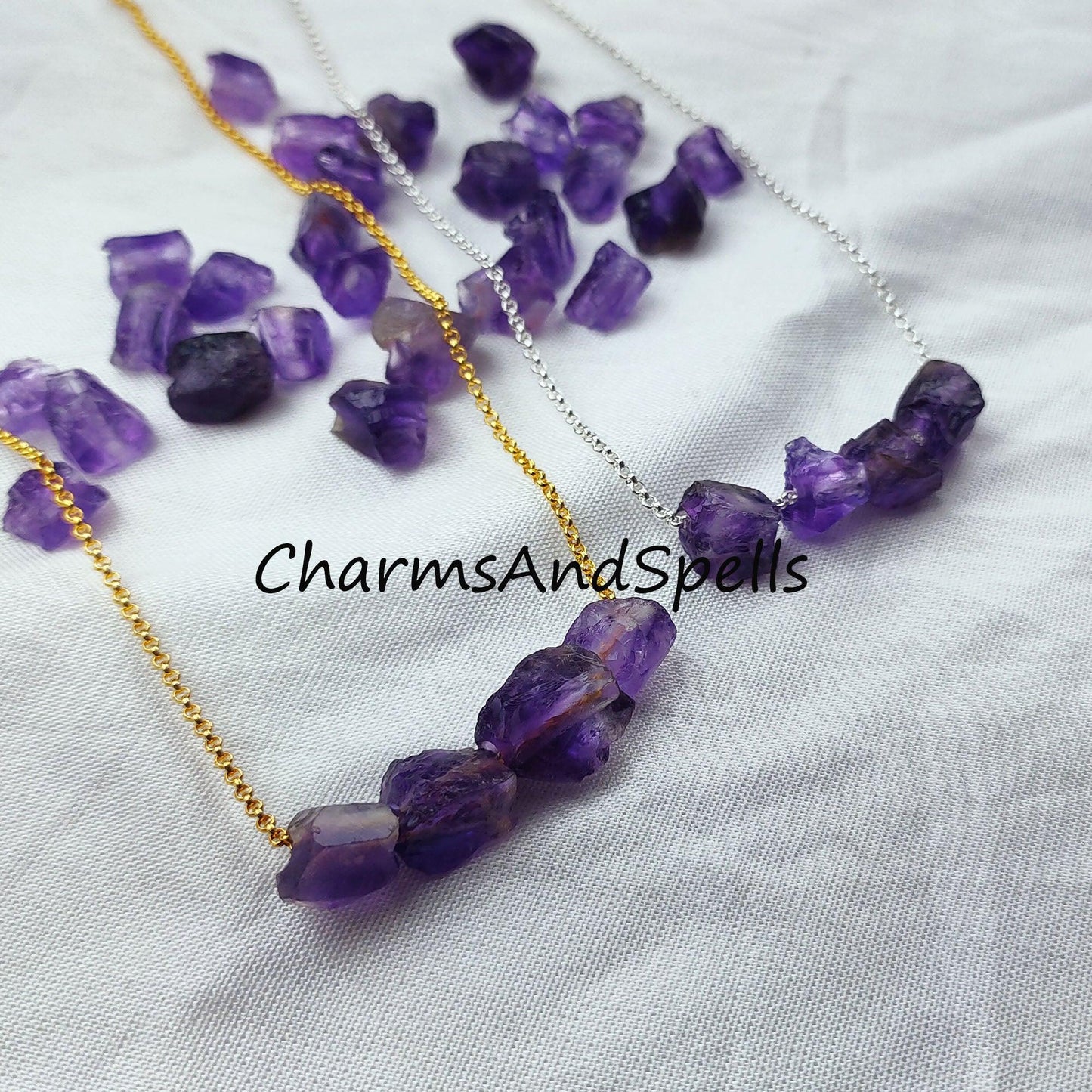 Rough Amethyst Necklace, Ethnic Handmade Necklace, Birthstone Jewelry, Healing Jewelry, Gift For Her - Charms And Spells