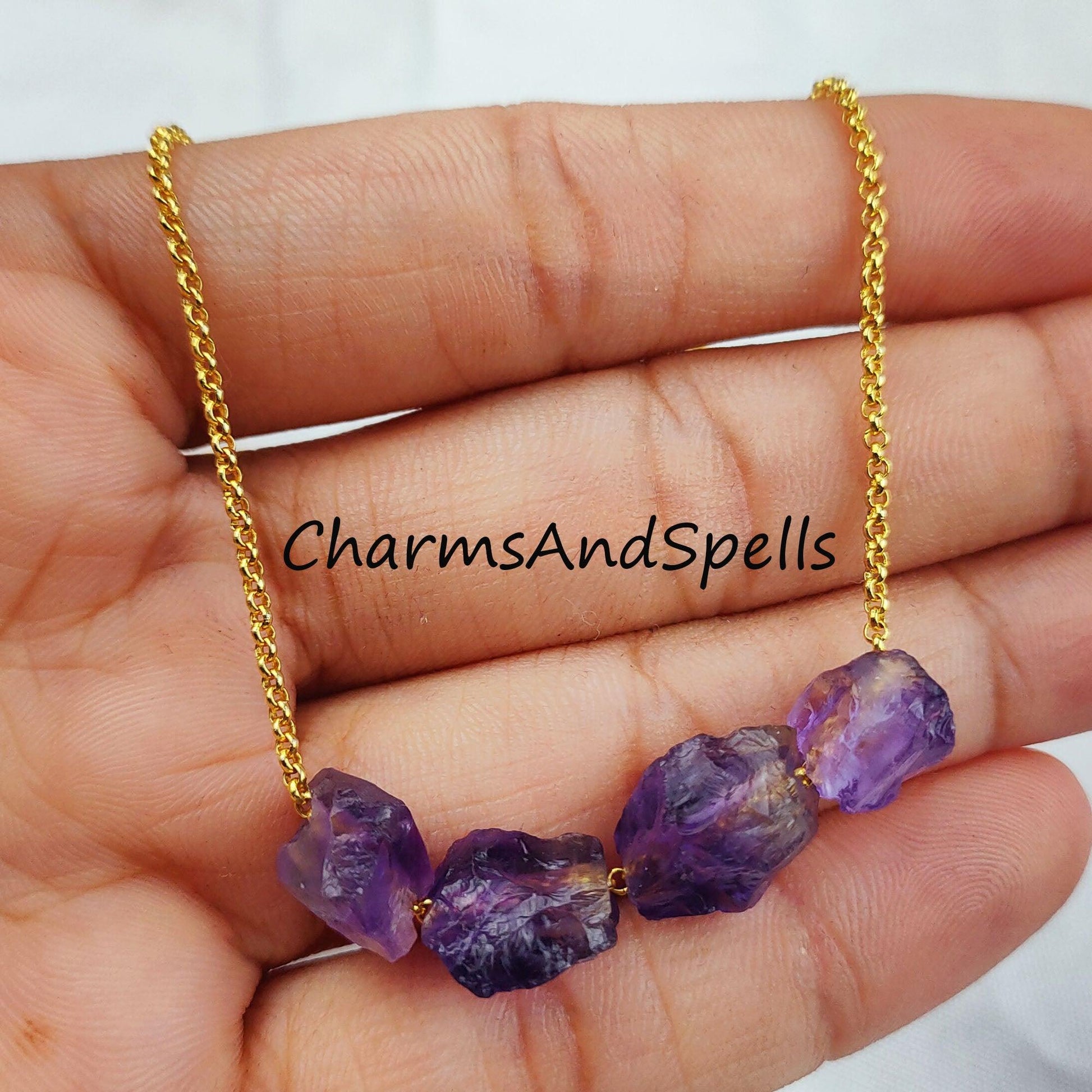 Rough Amethyst Necklace, Ethnic Handmade Necklace, Birthstone Jewelry, Healing Jewelry, Gift For Her - Charms And Spells