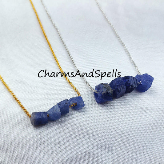 Raw Tanzanite Necklace, Blue Stone Jewellery, Natural Tanzanite Jewelry, Raw Birthstone, Gift Idea - Charms And Spells