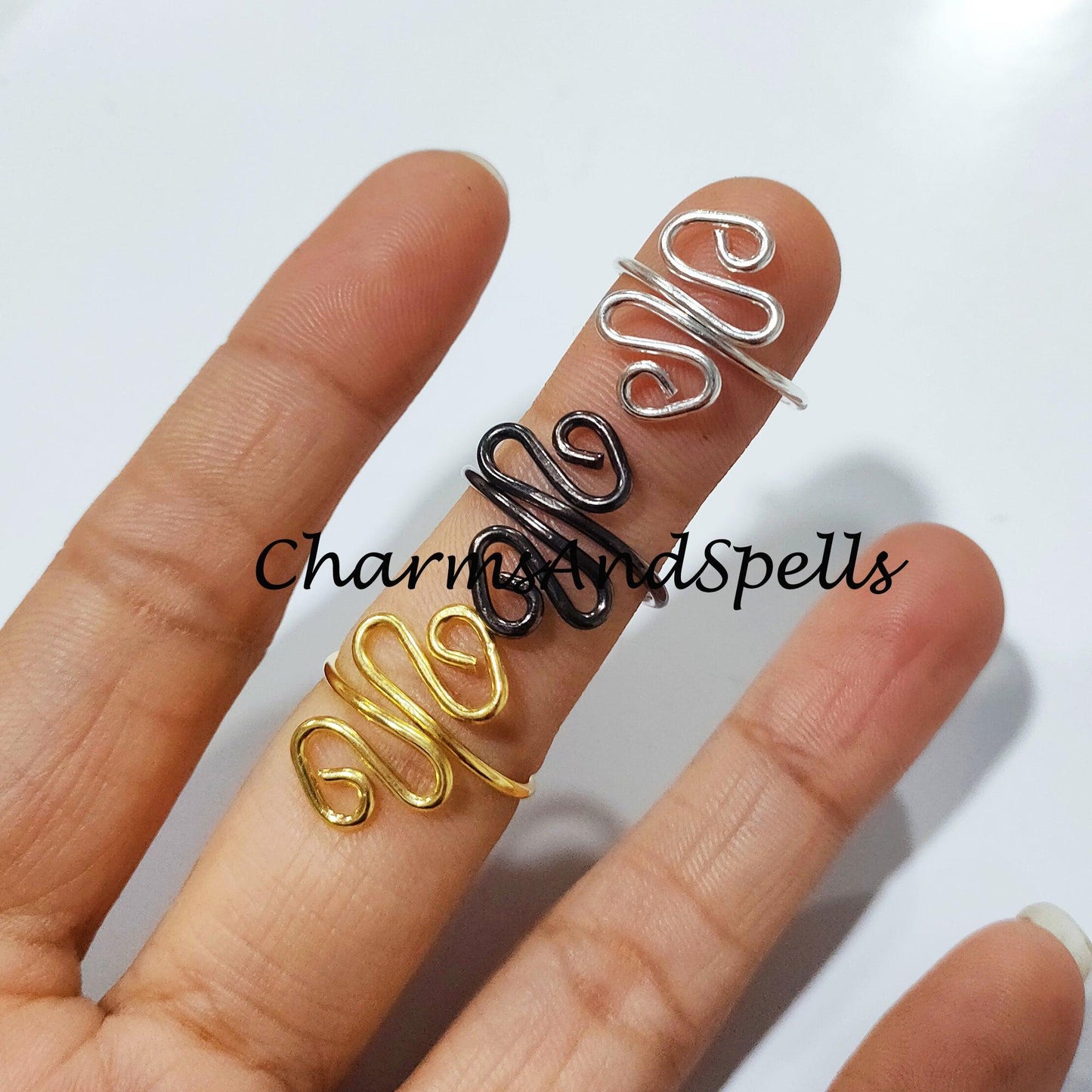 Artisan Ring, Black, Gold, Silver Plated Rings, Wire Wrapped Ring, Adjustable Ring, Wire Wrapped Jewelry, Silver Plated Ring - Charms And Spells