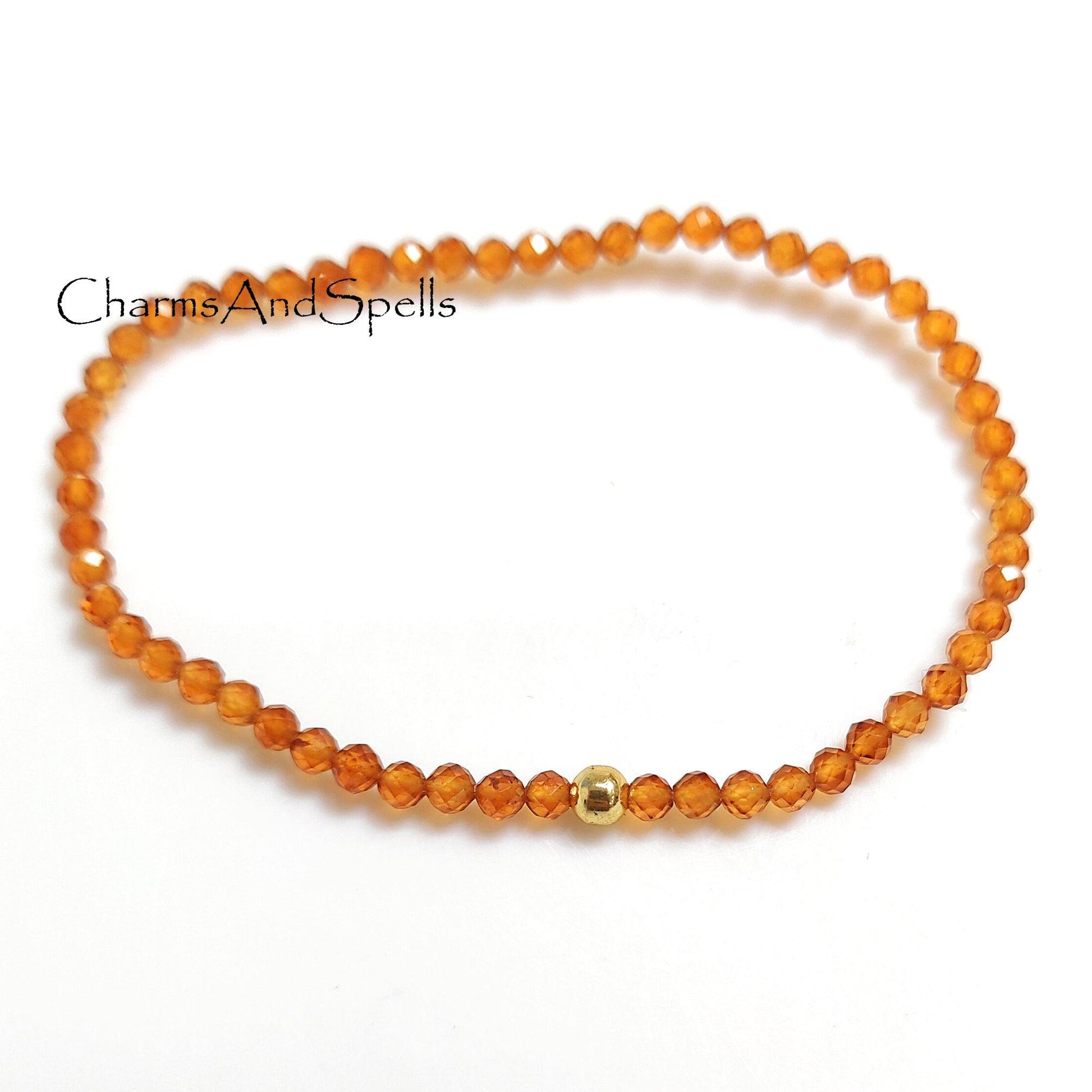 Citrine Crystal Bracelet, Gemstone Bracelet, Dainty Healing Crystal Bracelet, Elastic Stacking Jewelry, Stretch Bracelet, Beaded Bracelet - Charms And Spells