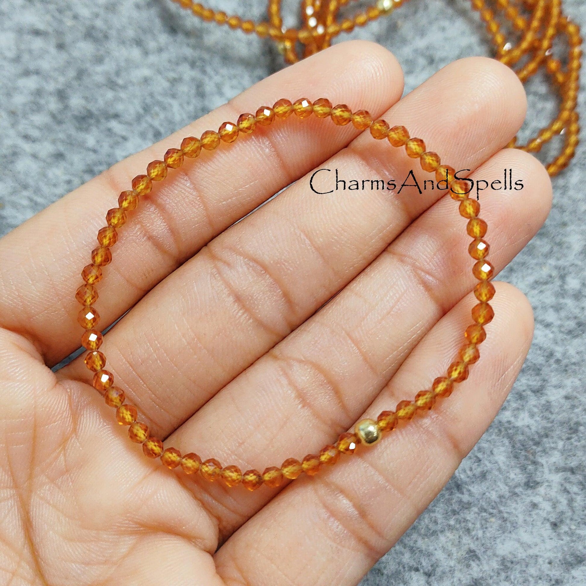 Citrine Crystal Bracelet, Gemstone Bracelet, Dainty Healing Crystal Bracelet, Elastic Stacking Jewelry, Stretch Bracelet, Beaded Bracelet - Charms And Spells