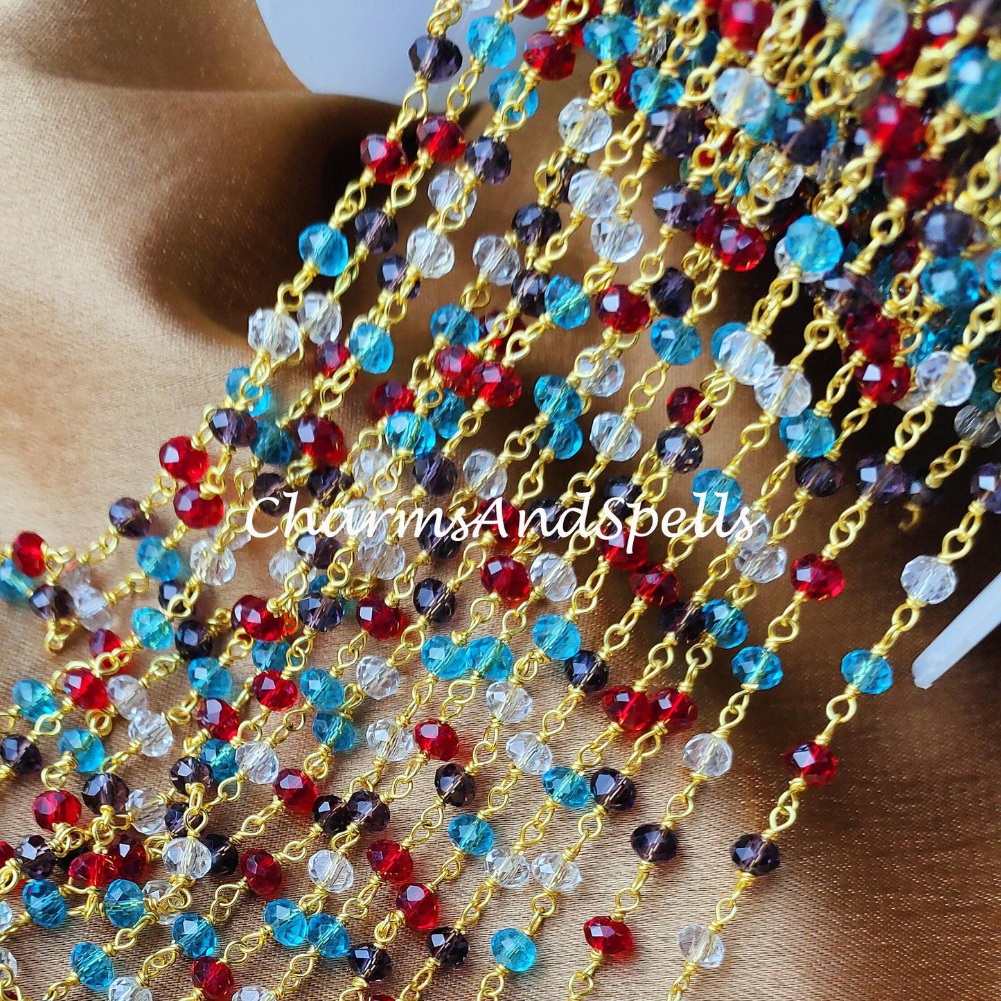 1 Feet Chain, Multi Colored Rosary Chain, Rondelle Beads Chain, Gold Plated Rosary, DIY Jewelry Making Supply, Bead Size 4-4.5mm, Body Chain - Charms And Spells